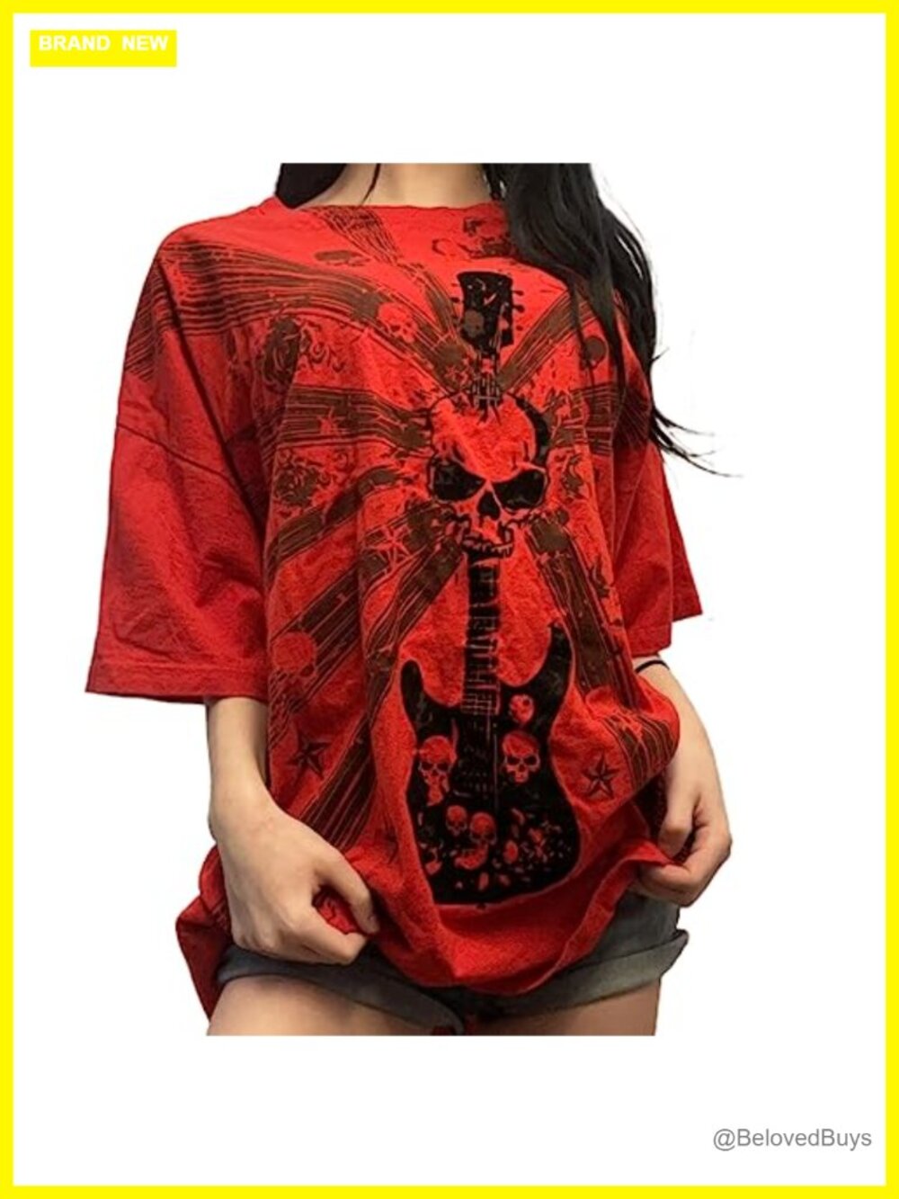 Women Y2k Oversized Graphic Tee Fairy Grunge Ribbed Knit Short Sleeve Top